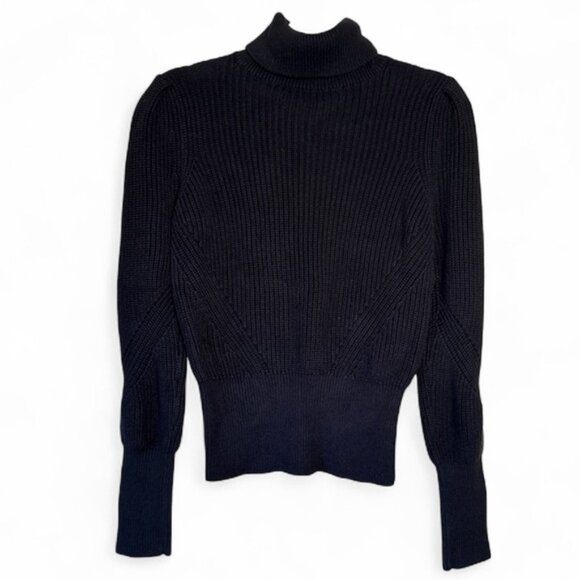 Frame Denim Sweaters - Frame Black Chunky Knit Puff Sleeve Sweater Turtleneck Women’s S Preppy Fall